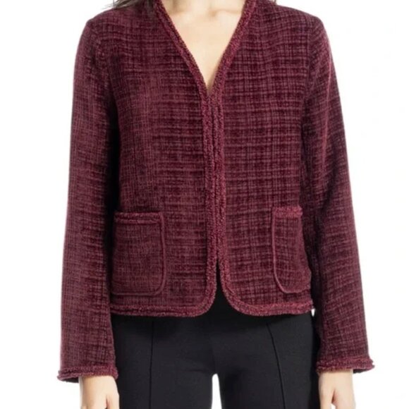 NWT Max Studio Burgundy Tweed Velvet Feel Open Blazer S - Picture 1 of 9